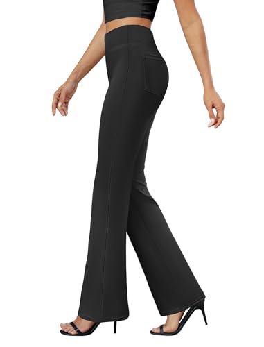 DLOODA Womens Bootcut Dress Pants Business Casual Work Pants with Pockets High Waist Stretchy Trousers Pull On Office Slacks