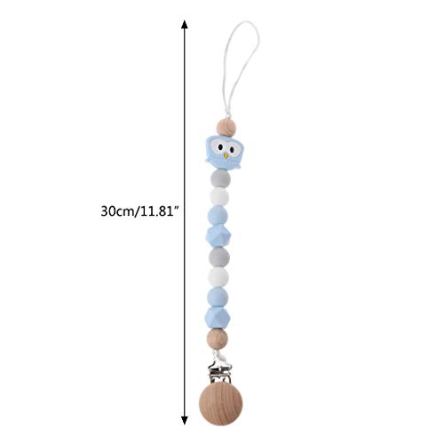 Forgun Owl Silicone Teething Pacifier Clips with Safe Wooden Beads Pacifier Chain Holder for Nipples Baby Chew Toys