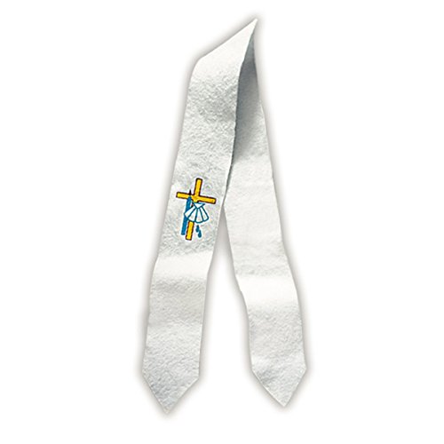 Baptismal Felt Stole with Cross and Shell Design for Adult or Teen