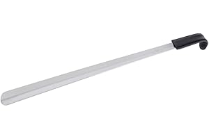 FootFitter Long Premium Stainless Steel Shoe Horn with Leather Handle Grip – Extra-Thick and Durable Metal Shoehorn