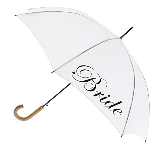 ShedRain Women's Script Bride Wedding Stick Umbrella with Hook Handle, White