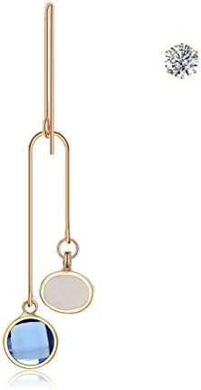 Blue Cubic Zircon Linear U Charm Hoop Earring Asymmetrical Jewelry Birthday Gift For Women Girl