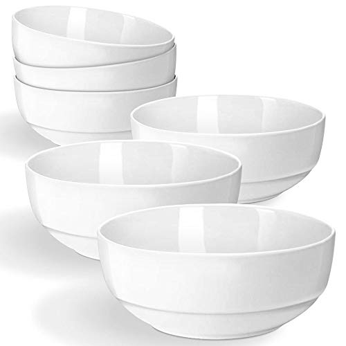 Artena Bright White Cereal Bowl Set of 6, 30 Ounces Soup Bowls, Premium