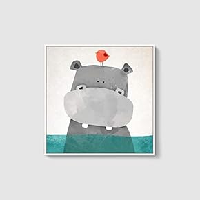 Framed Canvas Wall Art for Living Room, Bedroom Whimsical Animal Illustration III Canvas Prints for Home Decoration Ready to Hang - 16x16 inches