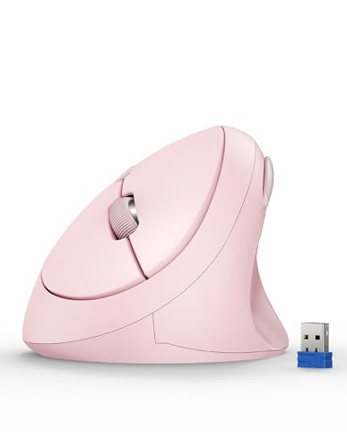 TECKNET Ergonomic Wireless Mouse, 4800 DPI Vertical Mouse, 99% Noise Reduction, Silent Wireless Mouse, 6 Buttons, 2.4G Computer Mouse for PC, Laptop, Mac – Pink