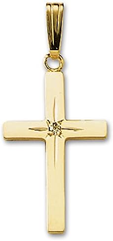 Genuine 14K Yellow Gold Cross with Diamond Pendant (1/2"x3/4")