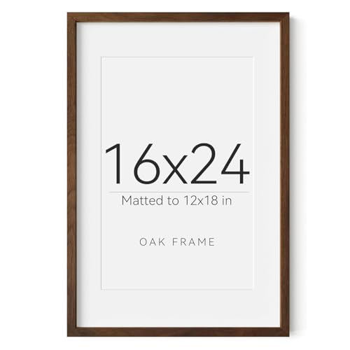 16X24 Oak Wood Picture Frame Brown Poster Frame for 12x18 Picture with Mat or 16x24 without Mat Natural Solid Wooden Picture Frames for Wall Art Photo and Prints