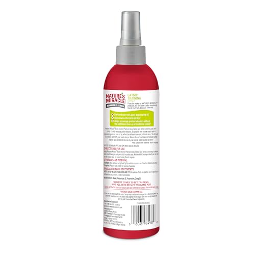NATURE’S MIRACLE ADVANCED CATNIP TRAINING SPRAY WITH REAL CATNIP OIL ATTRACTS CATS AND ENCOURAGES POSITIVE BEHAVIOR, 8 OUNCES