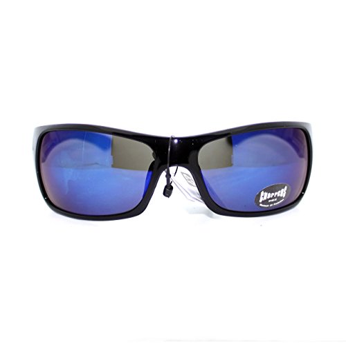 Choppers Biker Sunglasses Sports Rider Rectangular Wrap Soft Nose Black Blue