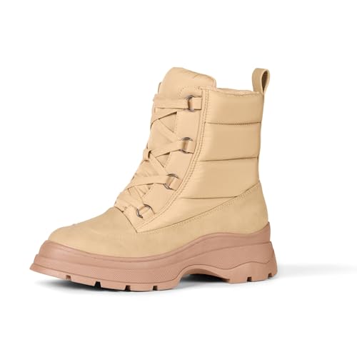 Amazon Essentials Women's Lace Up Puffer Snow Boots, Khaki Brown, 5
