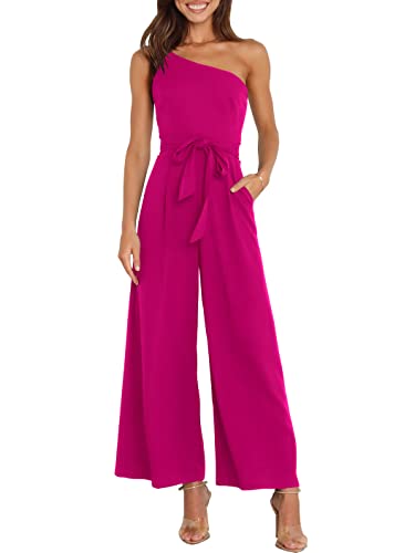 ANRABESS Women Summer Dressy Jumpsuits One Shoulder Sleeveless Casual Wide Leg Pants Romper Jumper 2025 Trendy Fall Outfits