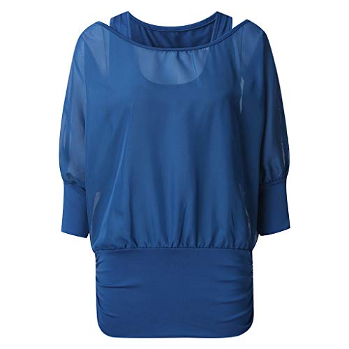 YEZIJIN Women's Summer Fashion Casual Fake Two Pieces Chiffon Bat Sleeve Blouses 2019 Under 10 Dollars Blue