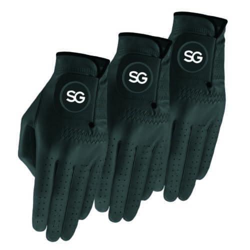 Golf Gloves Men -Cabretta Leather Pack of 3 Gloves – for All Weather Conditions – Soft Feel Grip, Breathable - Left/Right Handed Golfer – Vibrant Colours (Black, Medium, To Be Worn In Right Hand)