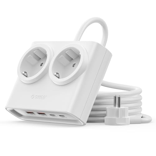 25W PD GaN Mehrfachsteckdose 6-in-1 Weiß 2AC 4USB 1,6m Kabel
