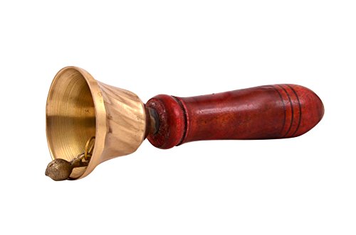 Hashcart Hindu Hand Held Bell - Brass & Wooden Puja Pooja Prayer Ghanti - Indian Hindu Festivals & Christmas (6 Inch)