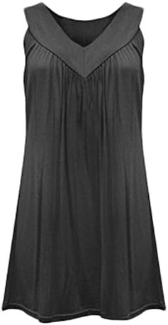 BucaDala Womens V Neck Sleeveless Solid Pleat Causal Tunic Tank Shirt Blouse Top Black XXXXXL
