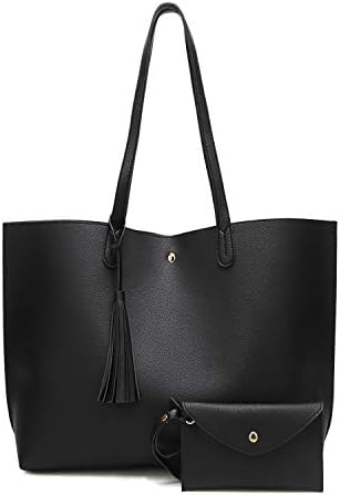 SIFINI Women Tote Bag Tassels Faux Leather Bags Simple Shoulder Handbag with Fashion Small Wristlet Purses