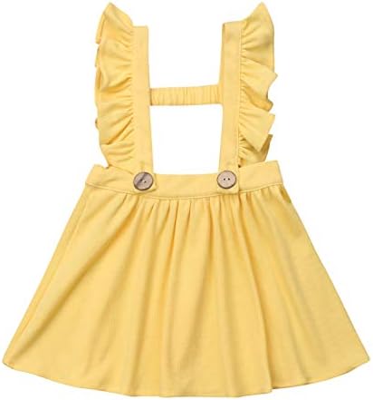 Baby Girl One Piece Ruffles Suspender Skirt Overalls Infant Solid Color Sleeveless Backless Dress Outfit 0-5T