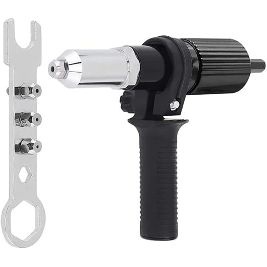 Rivet Gun Adapter, Riveter Insert Tool Kit with 2.4/3.2/4.0/4.8mm Diameter Rivet Nut Nozzles & Handle Grip,Cordless electric drill in black