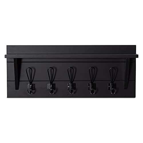 Zoopolyn Wall Shelf with Hooks Underneath 24’’ Long Wall Mounted Coat Rack with Shelf Coat Rack