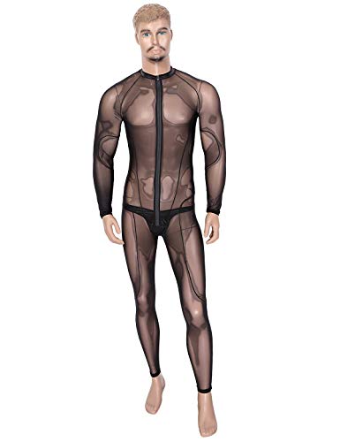 Freebily-Body-Uomo-Sexy-Hot-Catsuit-Aperta-Erotico-Lingerie-Trasparente-Biancheria-Intima-Saloppette-Collant-Uomo-Sexy-con-String-Maglietta-Maniche-Lunghe-Pigiama