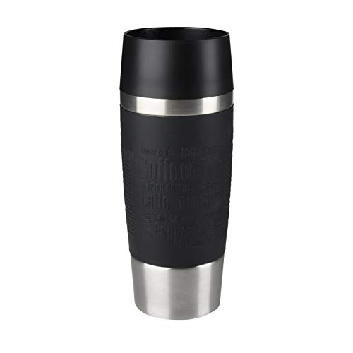 Emsa Travel Mug Classic Thermobecher, 360 ml, Isolierbecher hält 4h heiß, 8h kalt, 100 Prozent dicht, auslaufsicher, Quick-Press-Verschluss, 360 Grad-Trinköffnung, Kaffeebecher to go, Schwarz, 513361 thumbnail 1