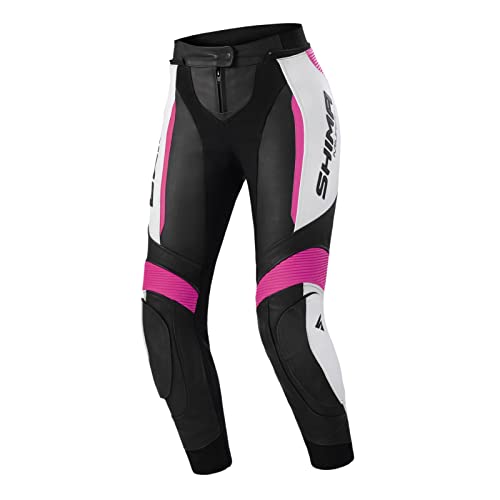 SHIMA Miura 2.0 Motorbike Pants - Leather, Womens, Sport Pants with HIPS & Knees Protectors, Perforated Leather, Elastic Panels, for 2-Piece Suit (34, Pink)