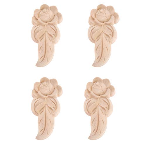 MUXSAM Wood Carved Applique Onlay for Decoration Furniture, 4Pcs Decals Corner Leaf Pattern Decorative Frame Decor for Desk Doors Cabinet 13 * 5.5cm