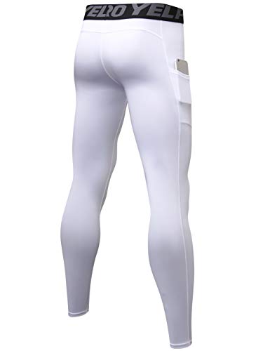 Lavento Men's Compression Pants Baselayer Cool Dry Pocket Running Ankle Leggings Active Tights (1 Pack-3911 White,Large) - Thumbnail 2