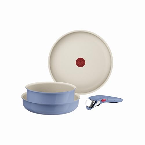 Tefal Ingenio Serenity, 4-Piece Cookware, Standard Edition, Non-Stick Coating, Secure Removable Handle, Stackable Design, Blue Salt, L829S404