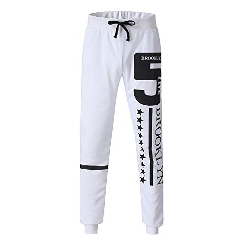 Hunzed Men【Printed sports trousers】Casual Autumn Winter Printed Hip Hop Sports Trousers Pants Jogger Sweatpant (XL, White)