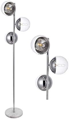 JJGD Sphere LED Floor Lamp Fitting, Contemporary Modern Clear Glass Globe Lamp with 3 Lights, Tall Pole Standing Uplight Lamp Fixture for Living Room, Den, Office, Bedroom, Lounge (Silver)