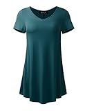 BILY Women's Short Sleeve V-Neck Flare Tunic Top Teal X-Large