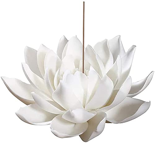 Aroong 3.9 Inch Large Ceramic White Lotus Incense Burner Flower Incense Burner Stick Holder For Yoga Studio Living Room Home Decor