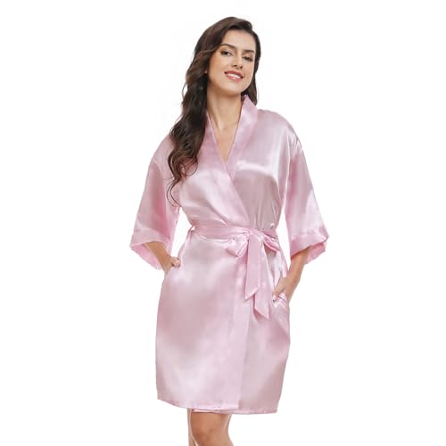 Womens Short Silky Kimono Bathrobe