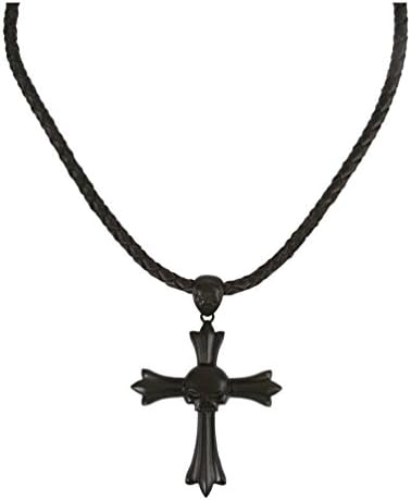 retro Harley Davidson Mens Black Night Willie G Skull with Cross Pendant Necklace