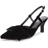 YDN Women's Low Kitten Heel Pumps - Pointed Toe Dress Shoes, Soft Suede Look, Office & Party - View #3