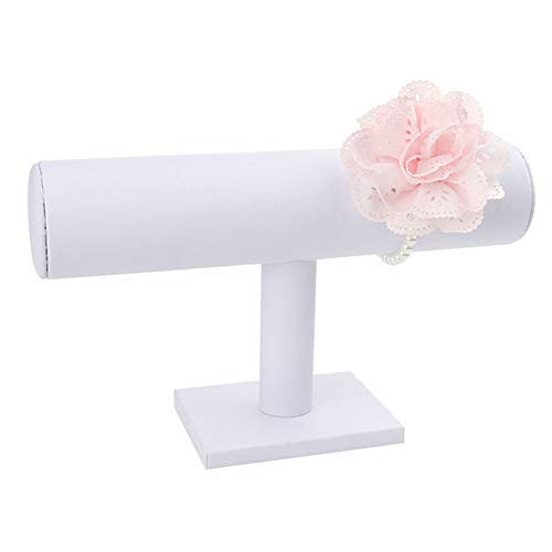 Bocar Bracelet Bangle Jewellery Stand T-bar White Leather Display Stand Holder Organiser Jewellery Display Bracelets Holder(DCJ-white Leather)