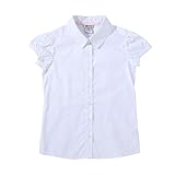Bienzoe Big Girl's School Uniforms Oxford Short Puff Sleeve Blouse