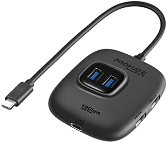موزع بروميت USB-C، محول مزامنة/شحن 5 في 1 من النوع C مع محول USB-A، منفذ توصيل طاقة USB-C بقوة 100 واط، 4 منافذ USB 3.2 بسرعة 10 جيجابت في الثانية، وتصميم مضغوط لجهاز Macbook Pro وSamsung Chromebook Plus