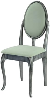 High Street Design Pewter effect Dressing Table/Bedroom Chair with Cabriole Legs and Pale Green Fabric Cushions
