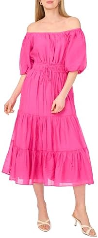 vince camuto pleated maxi dress Vince Camuto Women's Off-The-Shoulder Tiered Maxi Dress - Bright Ros