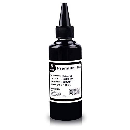 Topcolor 100ML Edible Ink Refill Bottle Combo for All Inkjet Printer, Digital Cake Printer and Refill Inkjet Cartridges, Suitable for Cakes, Lollipops (4 Pack, Black/Cyan/Magenta/Yellow)