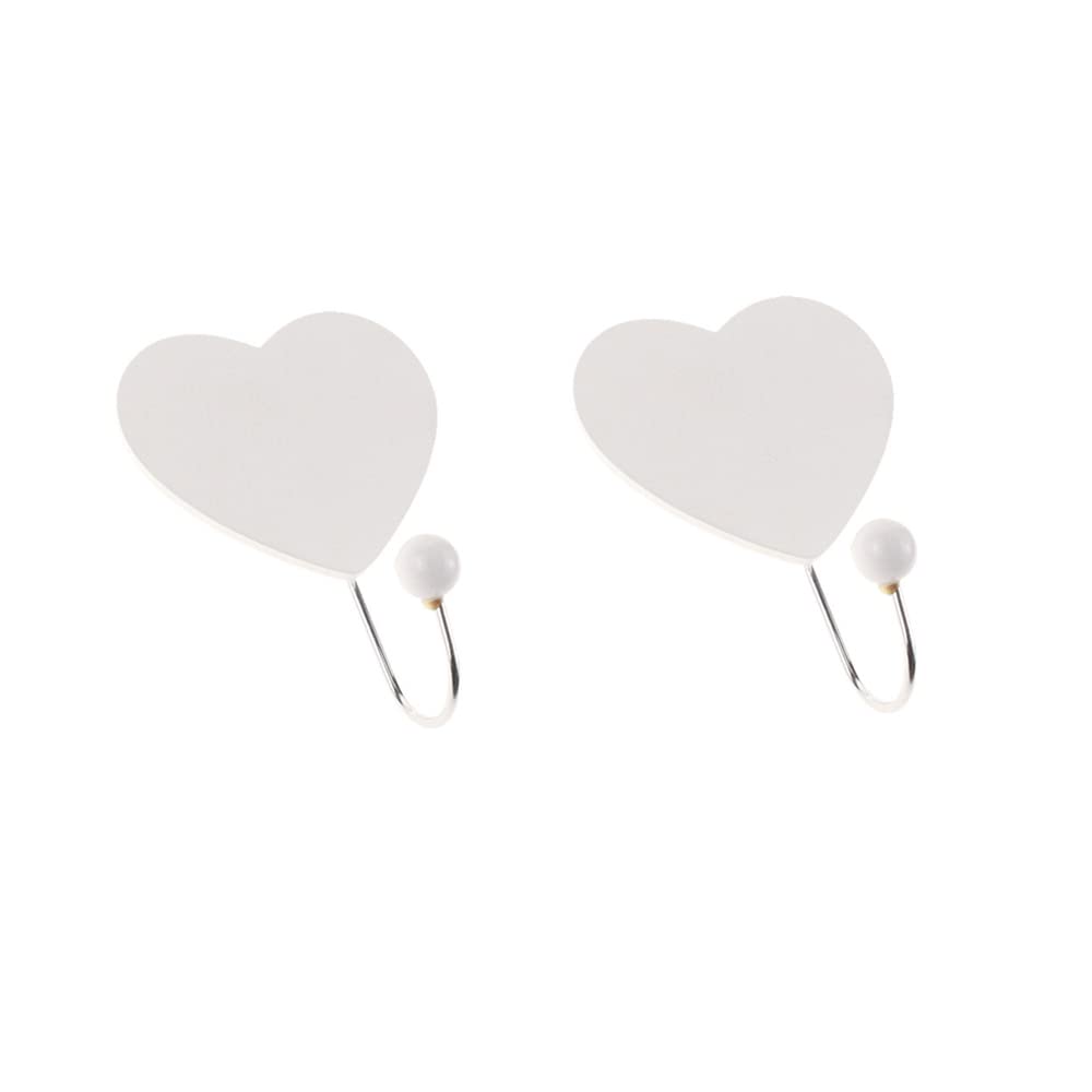 IMIKEYA 2pcs Decorative Wall Hooks Wooden Heart Shaped Hole Punched Hooks Wall Mounted Hooks Coat Hook for Valentines Day Wedding Party Wall Decoration White