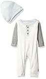 Burt's Bees Baby Boys' Organic Henley Coverall + Slouchy Hat, Vanilla Cream, 12 Months