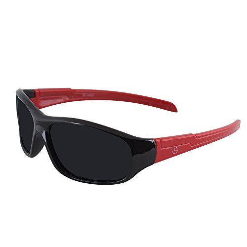 Flexible Rubber Kids Sunglasses for Boys and Girls - Bendable Unbreakable Silicone Gel Frame with Polarized Lenses - by Optix 55 (Black & Red, Black)