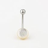 Belly Button Ring, Surgical Steel & Mother Of Pearl Shell Tribal Indian Navel Piercing,12g, Handmade Body Jewelry