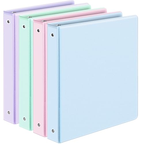 4 Pack Extra Durable 3 Ring Binders 1 Inch, Sooez 1” Three Ring Binder, Eco-Friendly & PVC Free, Customizable Clear View Cover for Letter Size 8.5 x 11'' Paper, Pastel School Office Supplies for Girl