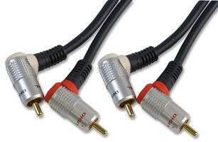 PRO SIGNAL 1.5m Right-Angled RCA Phono Cable – 2X Male to Male, Stereo Audio Lead, Gold-Plated OFC, Black – PSG00839