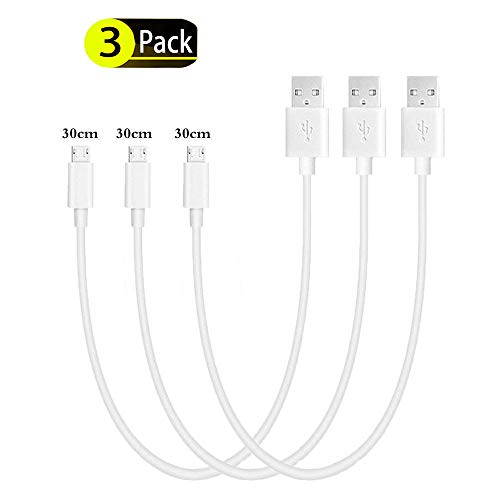 SunCable Micro USB Charging Cable, 3Pack 1ft Short Premium Nylon Braided Android Charger Samsung Charger Cord for Samsung, Nexus, LG, Motorola, Android Smartphones and More (3Pack White)